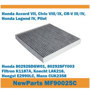 NewParts Filtr kabinowy z węglem aktywnym Honda Accord Civic CR-V zamiennik Filtron K1187A MF90025C